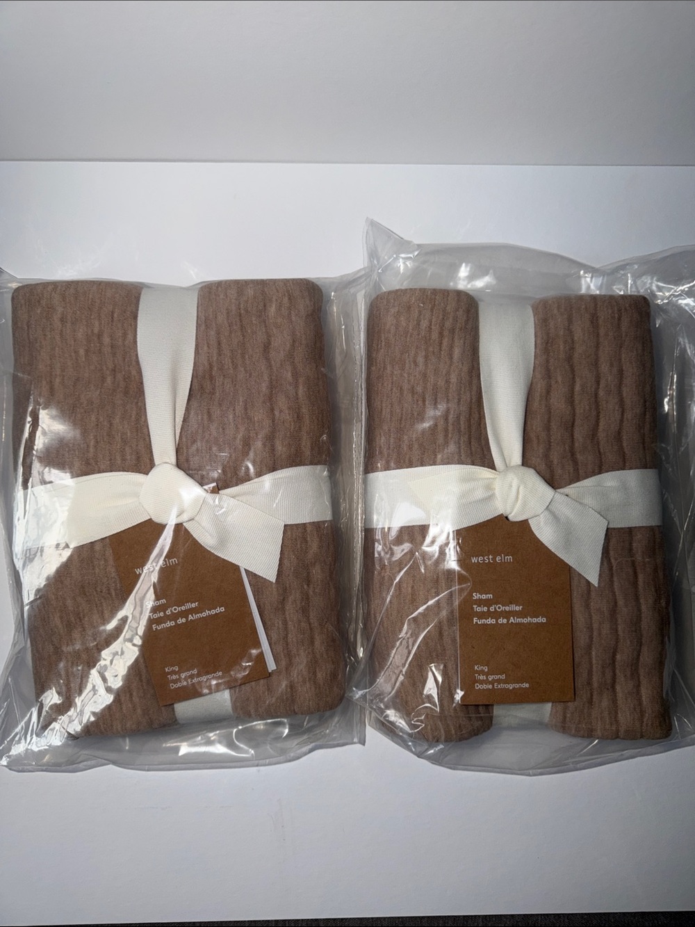 West Elm Taupe Brown Cotton Pillow Shams - Set of 2 king size new